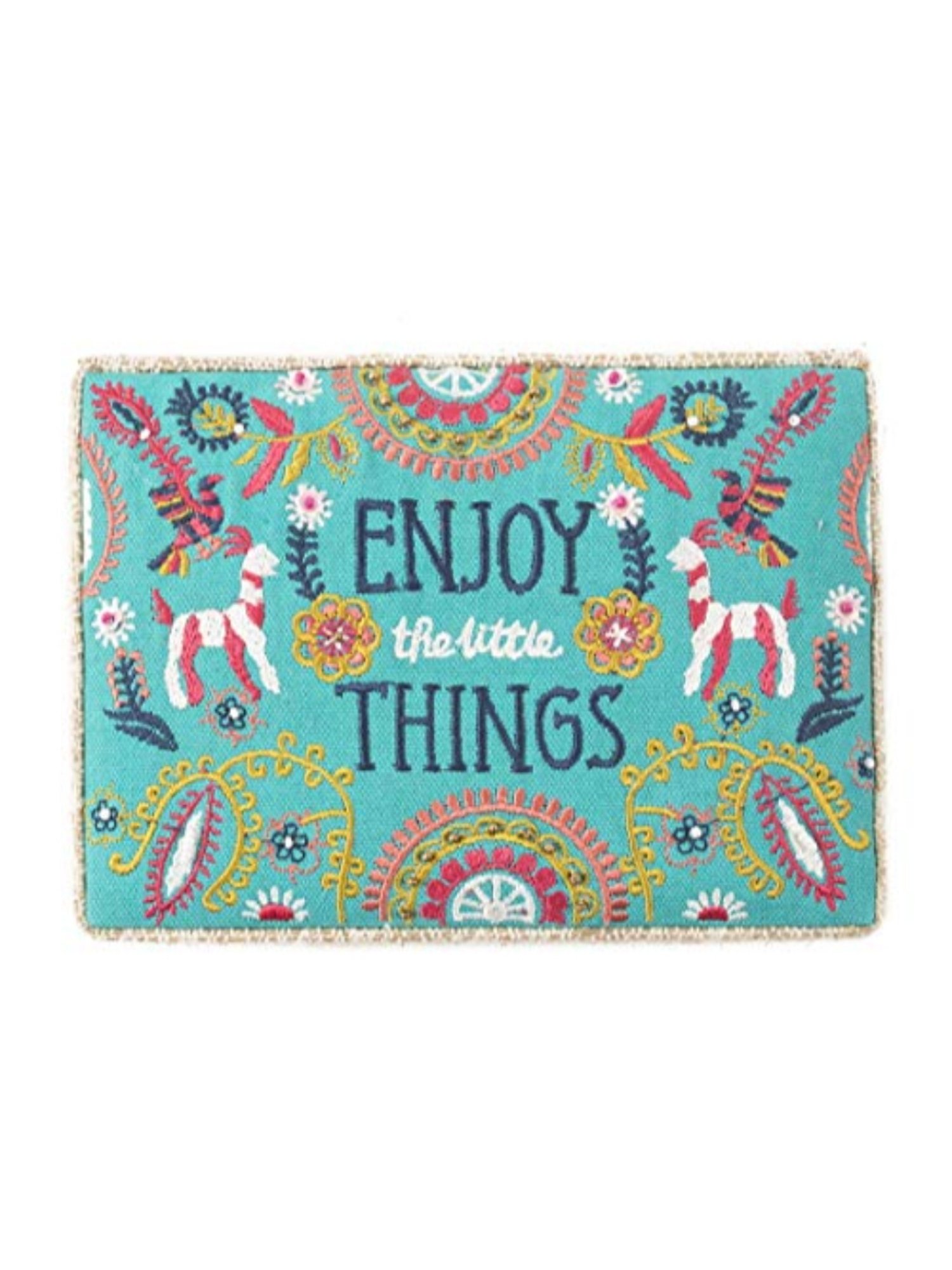 Chumbak Enjoy The Little Things Turquoise Cotton Jewellery Box - Set of 1