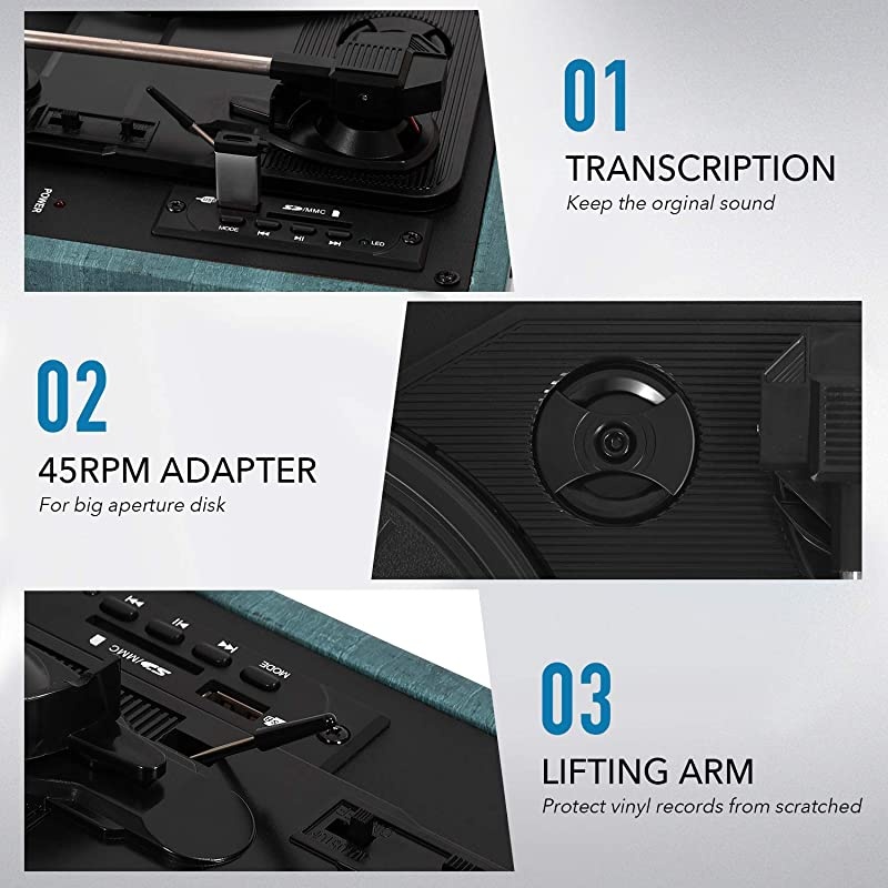 Record Player  Portable Record Player with Speakers 3 Speed BeltDrive Vinyl Turntable Record Player Suitcase for 71012inch Vinyl Records Support USBSD Vinyl Player