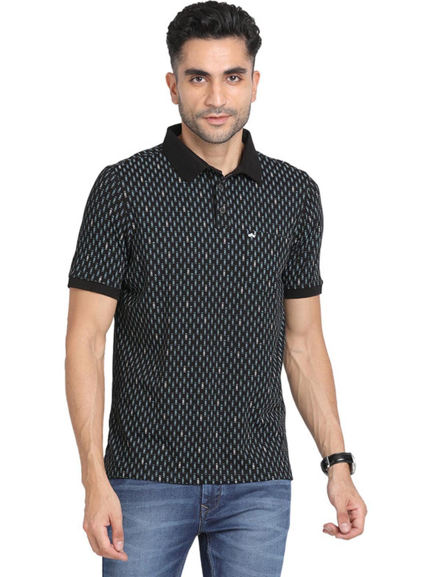 Turtle Black Slim Fit Printed Polo T-Shirts