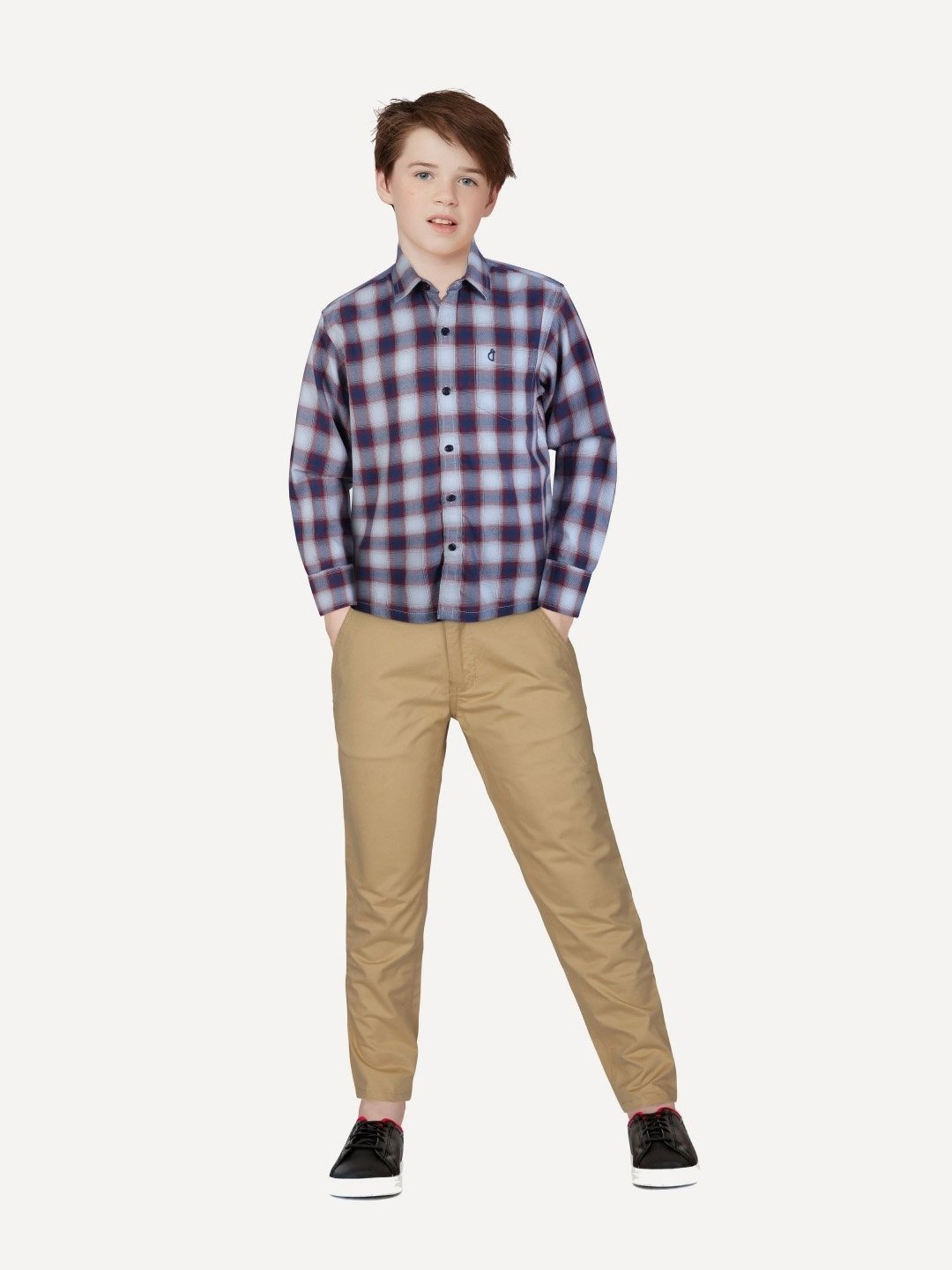 Gini & Jony Kids Red & White Cotton Chequered Full Sleeves Shirt