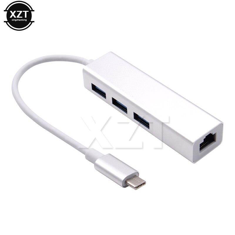 1pcs Type-C Hub USB-C to 3Port USB 3.0 Hub with RJ45 Ethernet Adapter Network LAN  USB Hub for Apple USB 3.1 MacBook