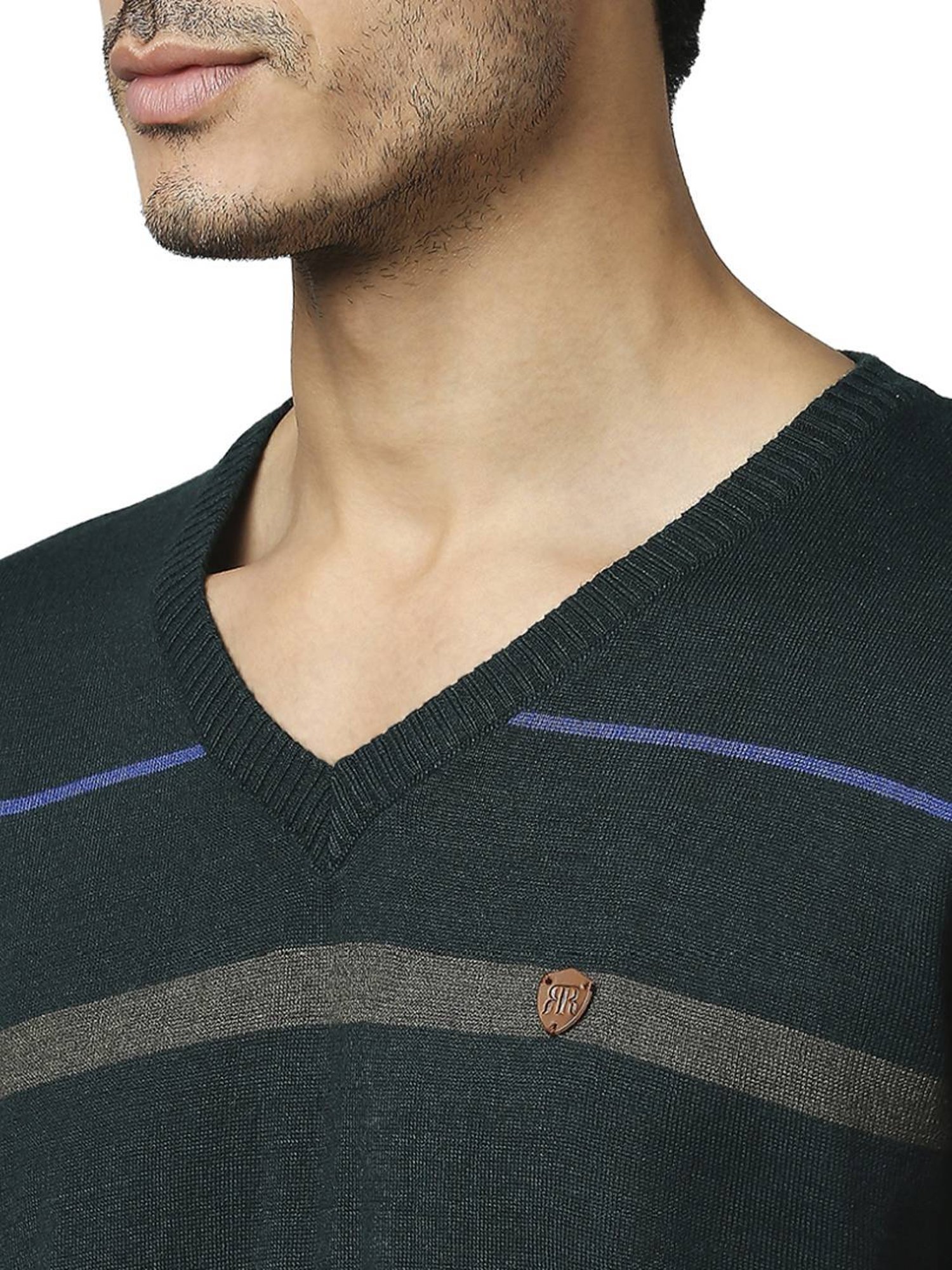 Raymond Green  Regular Fit Striped Sweaters