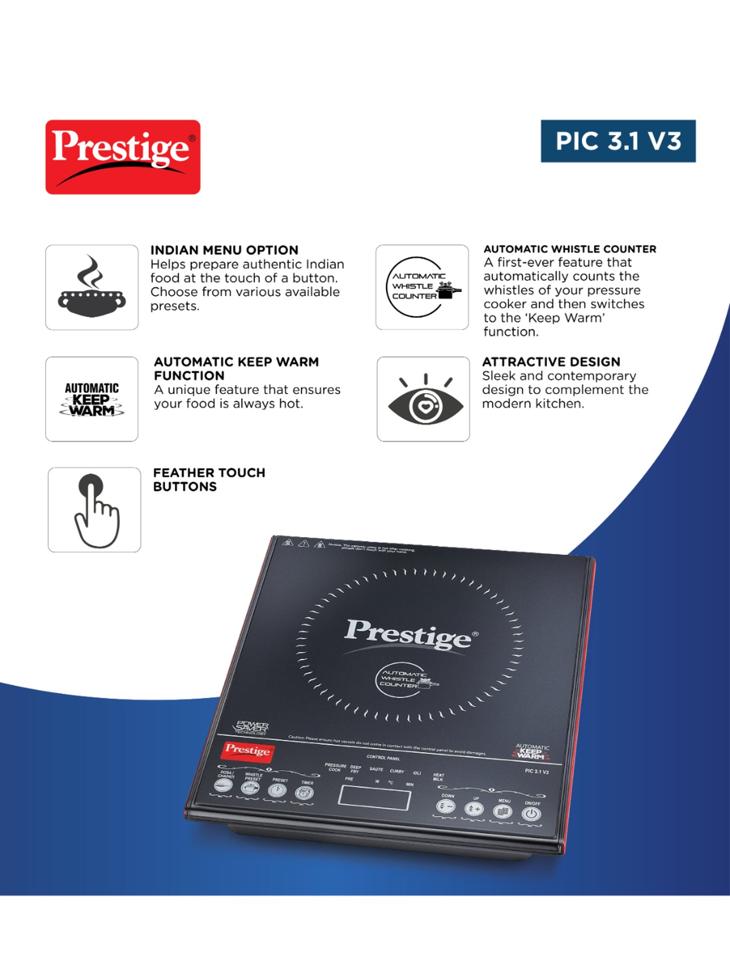 Prestige PIC 16.0 Plus 1900W Induction Cooktop (Black)