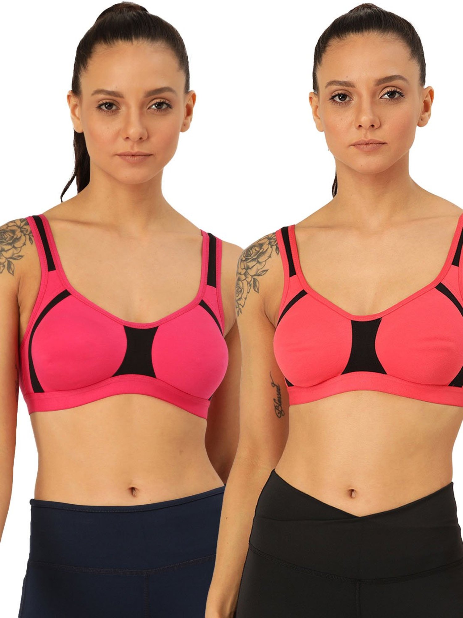 Lady Lyka Multicolor Non Wired Non Padded Sports Bra (Pack of 2)
