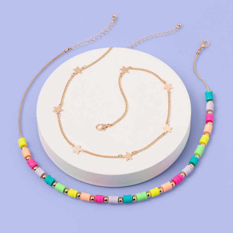 Girls' 2pk Rainbow Beaded and Star Chain Necklace - More Than Magic™