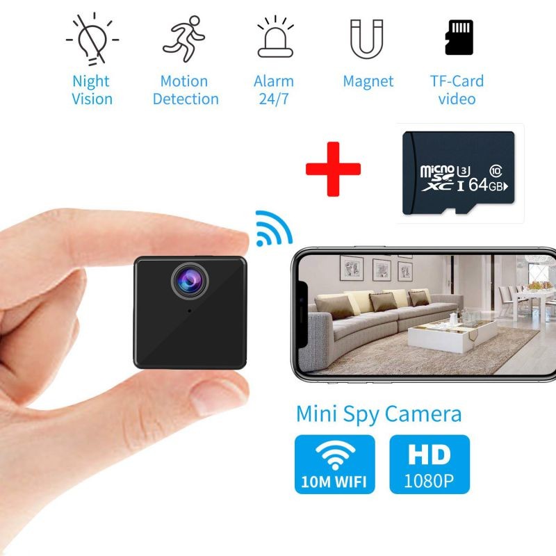Vstarcam C90S Mini Spy Camera Hidden Nanny Camera with Night Vision and Motion Detection - Wireless for Indoor Outdoor Use - 1080p HD Recording - 2-in-1 WiFi/DV Mode - for Home or Business with 64GB