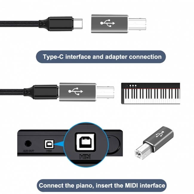 Cablecc 2pcs USB-C Type C to Midi Adapter Converter Lectronic Musical Instrument for Midi Keyboard Phone Tablet