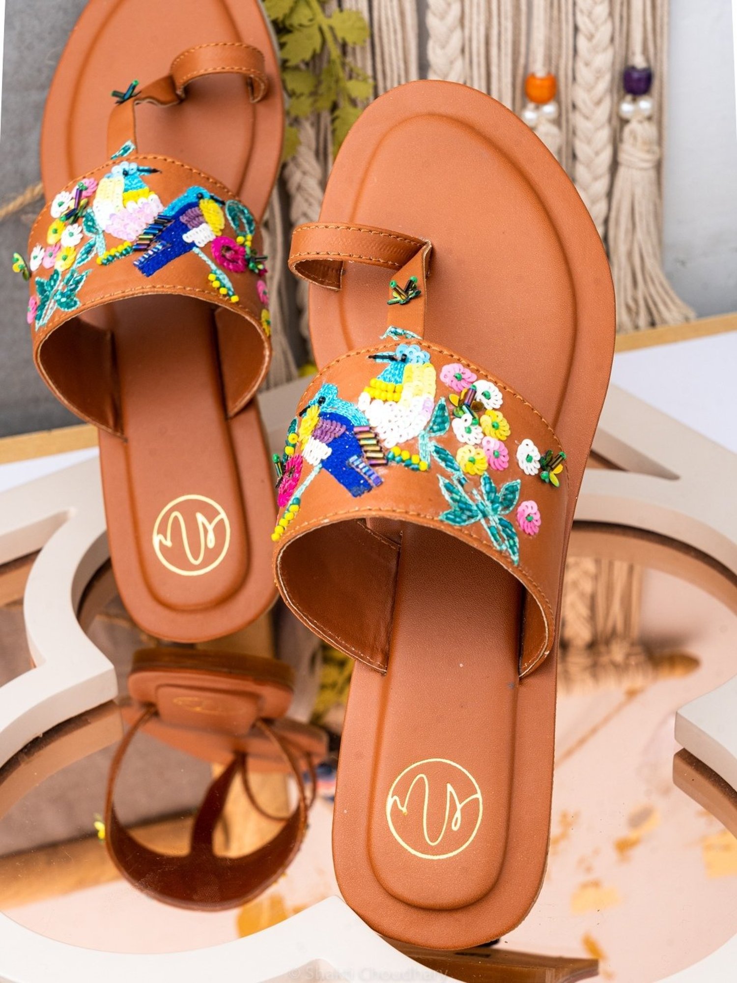 NR by Nidhi Rathi Women's Tan Toe Ring Sandals