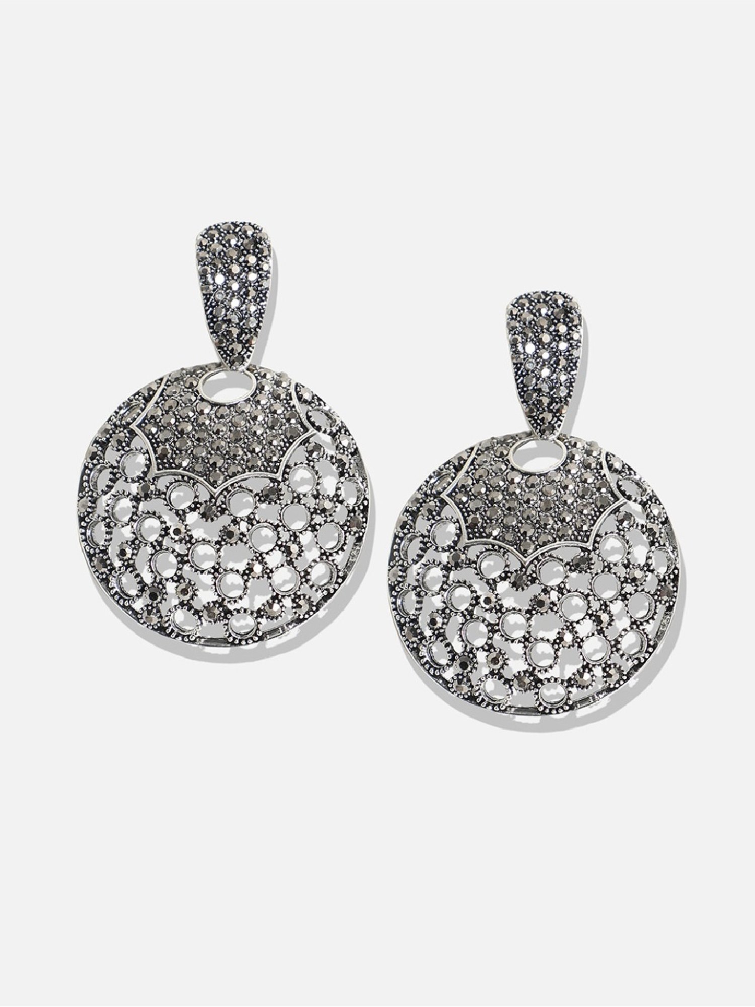 Sohi Women's Antique Dome Drop Earrings  Silver