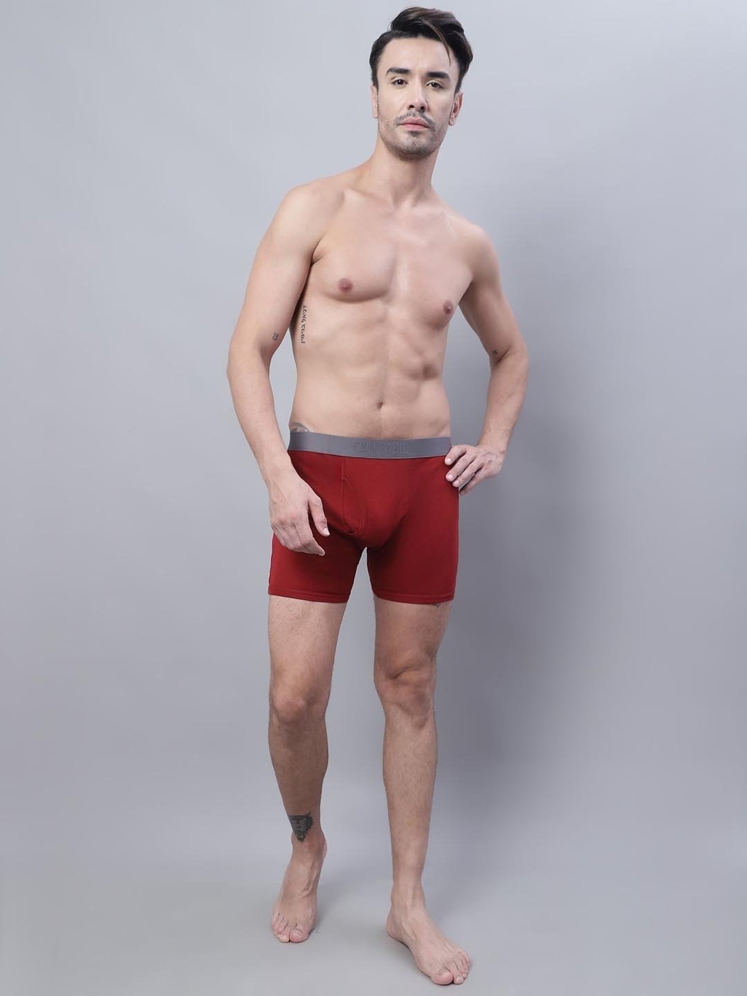 Cantabil Maroon Cotton Regular Fit Trunks - Pack of 3