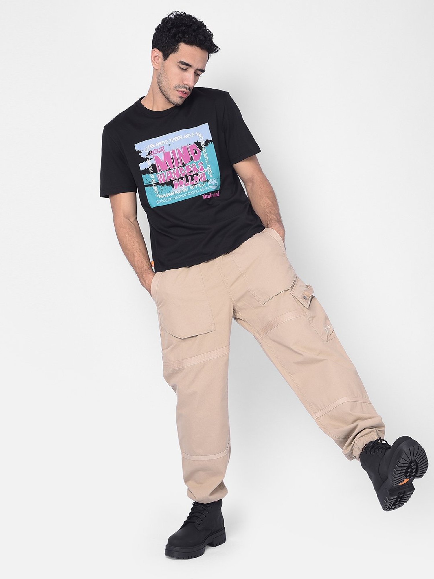 Timberland Black Regular Fit Graphic Print Crew T-Shirt