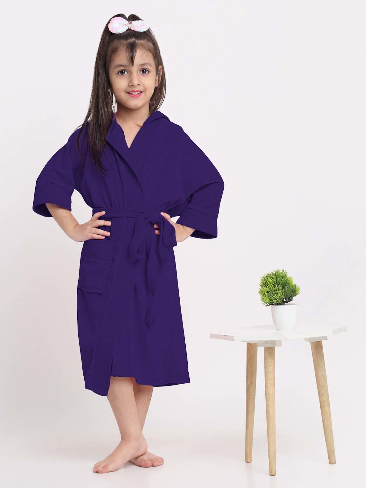 Creeva Melodious Black & Turkish Micro Terry 225 GSM Kids Hooded Bathrobe 4-5 Years With Pocket