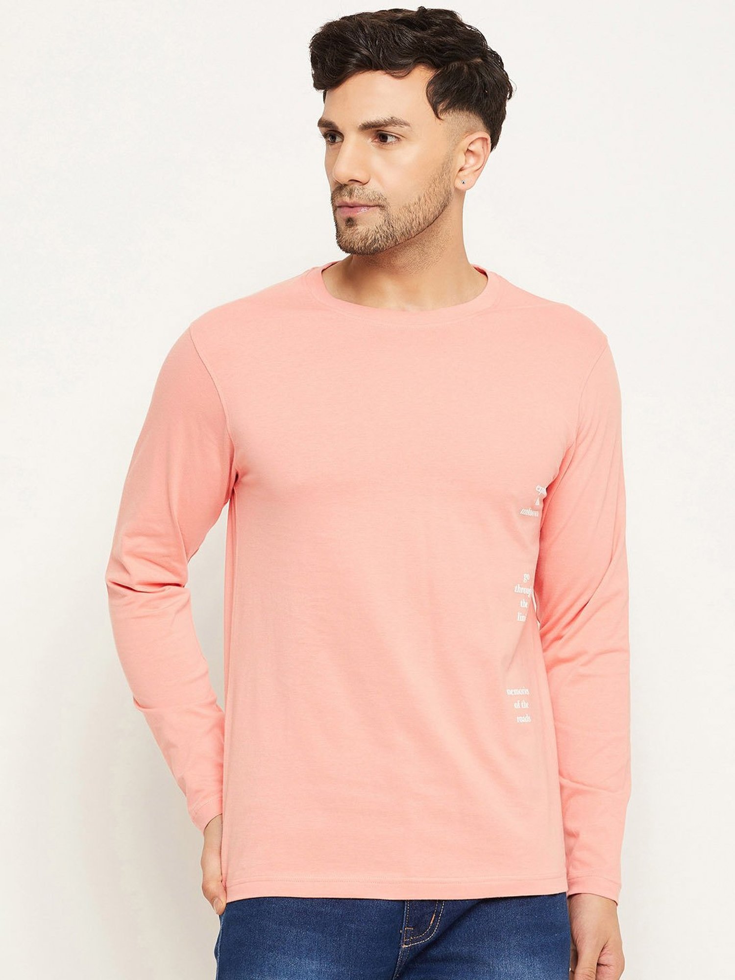 Club York Peach Regular Fit Printed Crew T-Shirt