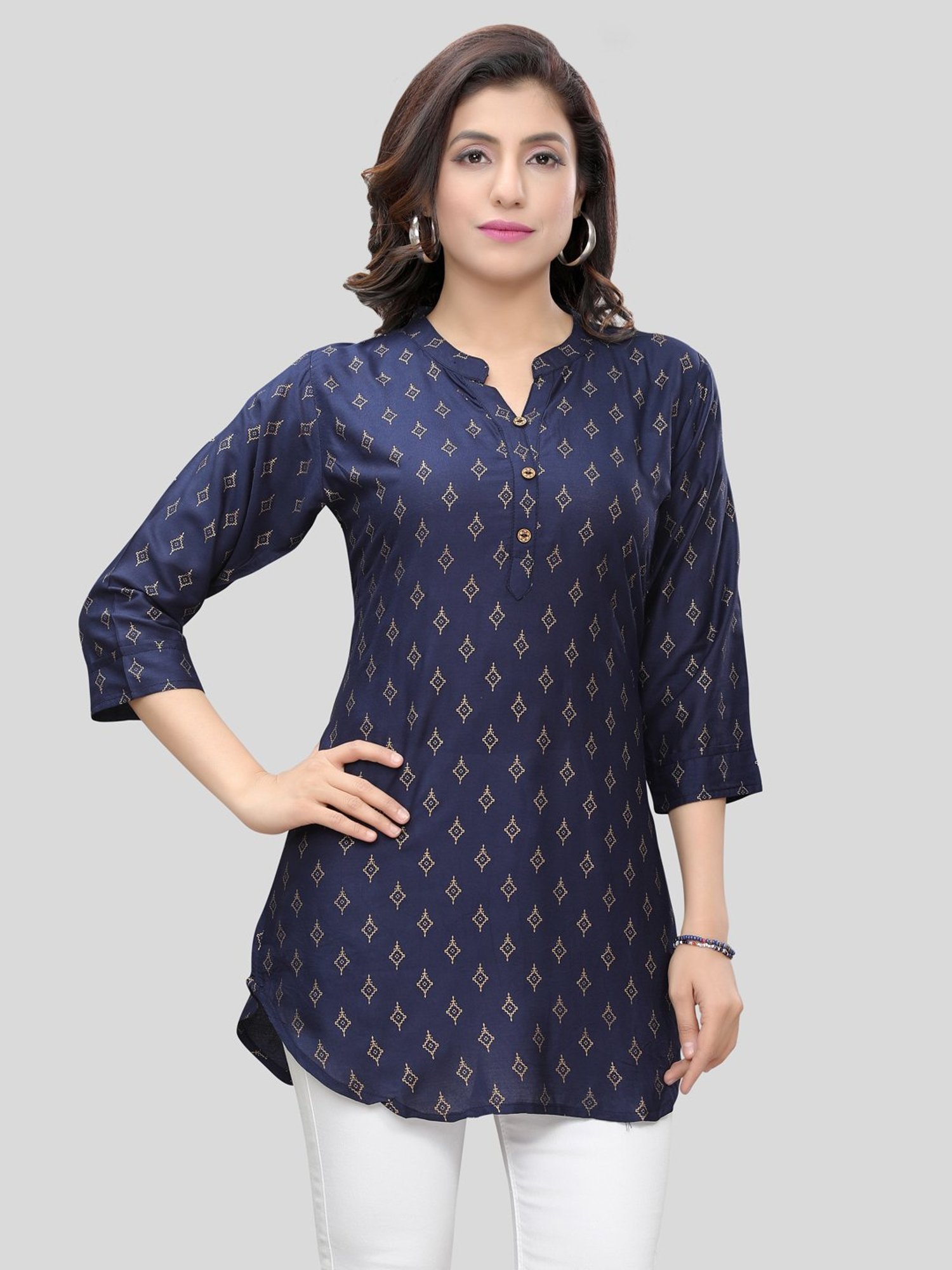 Saree Swarg Dark Blue Printed A Line Short Kurti