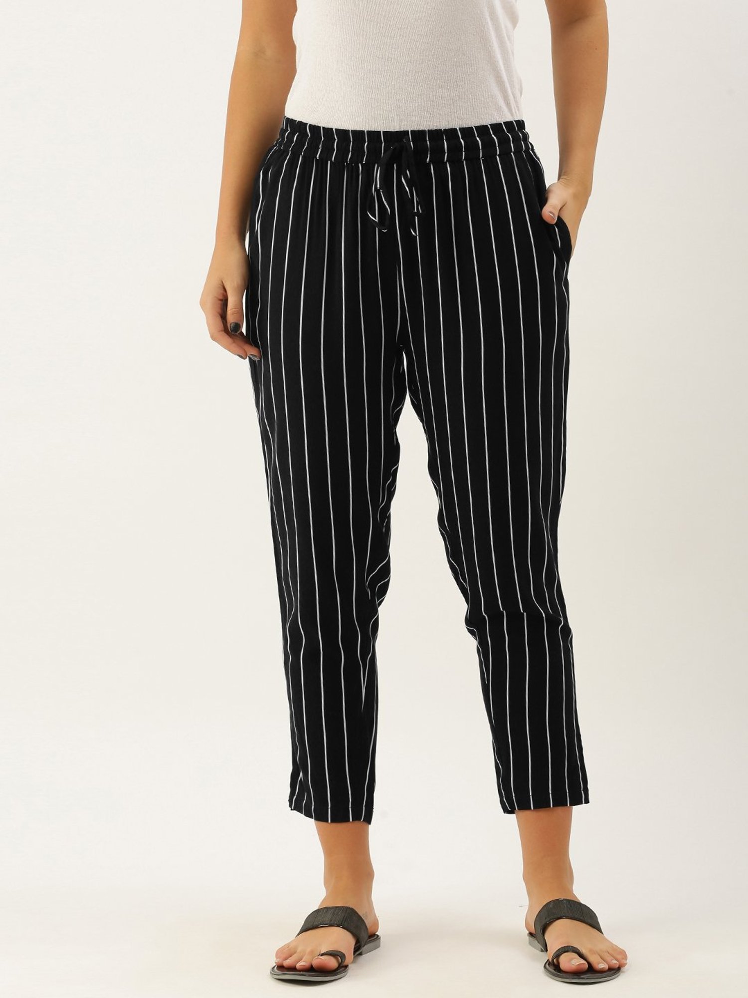 Amukti Black & White Striped Pants