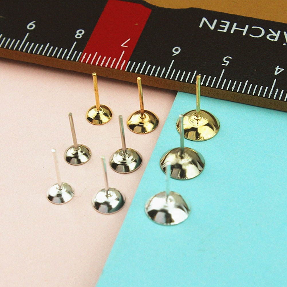 900pcs Ear Stud Trays Flat Bottom Arc Earrings Bezel DIY Earring Ear Stud Earrings Accessories for Woman Lady Female (5mm 300pcs White + 300pcs Silver + 300pcs Gold)