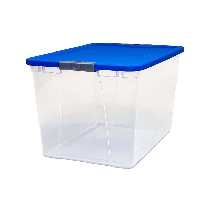 Homz 64 Quart Secured Seal Latch Extra Large Single Clear Stackable Storage Container Tote with Blue Lid for Home, Garage, or Basement, Single Bin