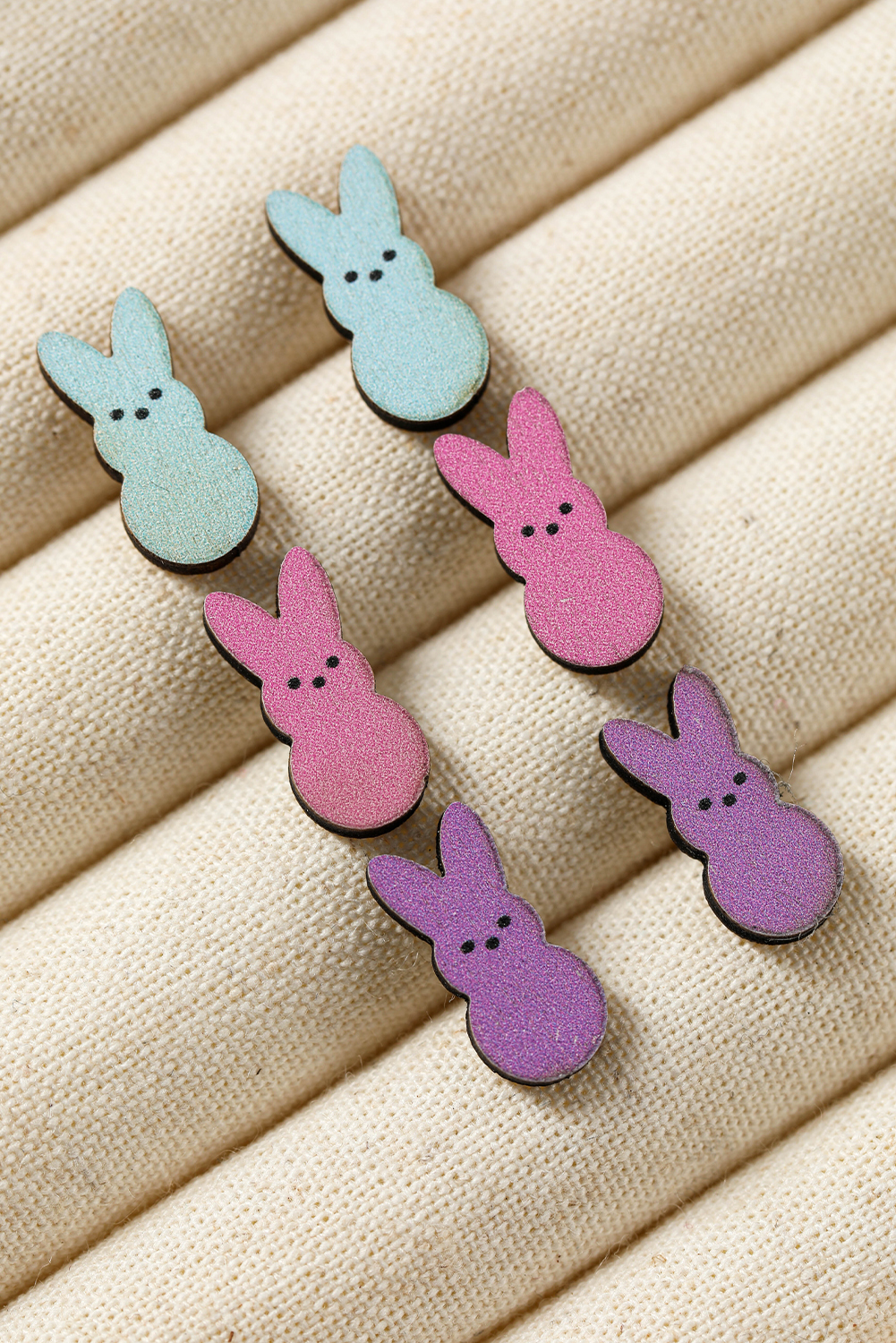 White Easter Bunny Doll Shape Wooden Stud Earrings