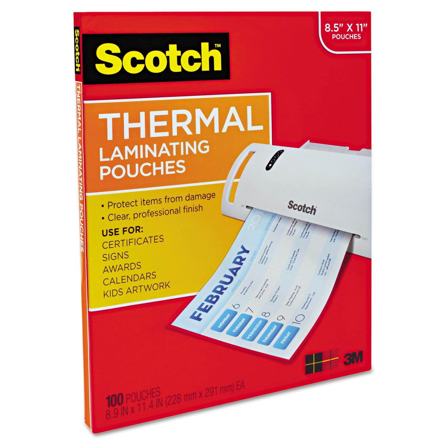 Scotch Letter Size Thermal Laminating Pouches, 3 mil, 11 1/2 x 9, 100 per Pack