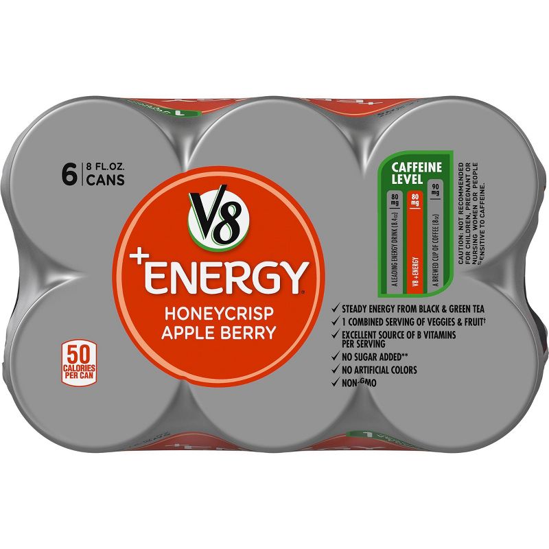 V8 +Energy Honeycrisp Apple Berry - 6pk/8 fl oz Cans