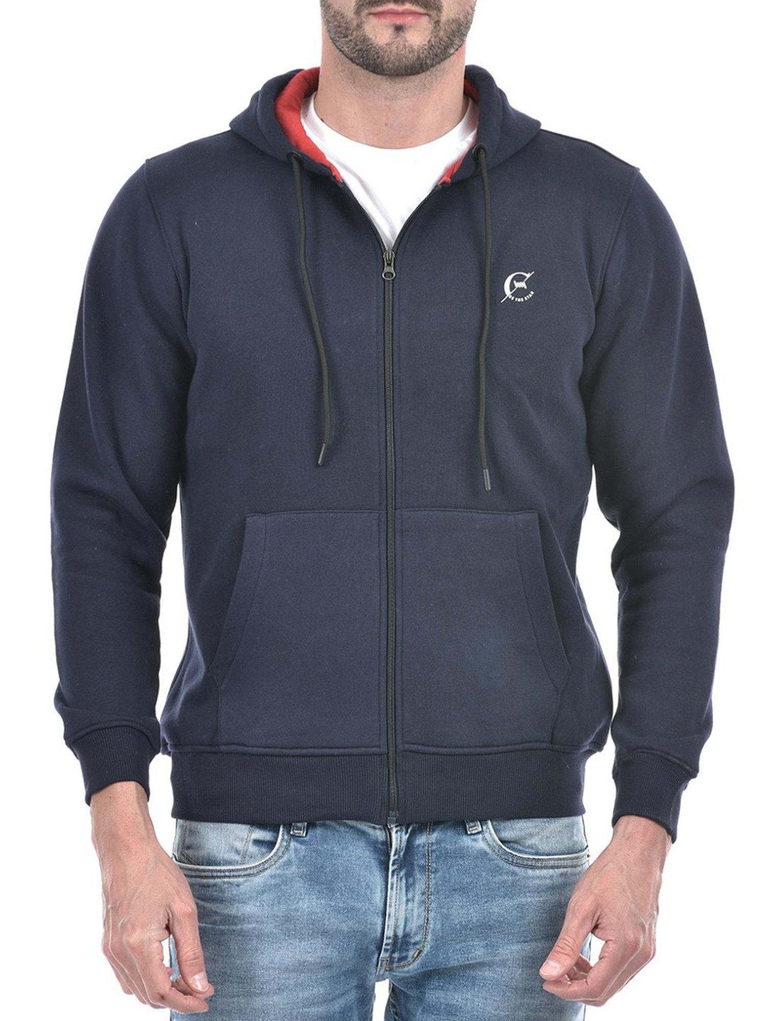 Lawman Navy Blue Cotton Regular Fit Hooded Sweatshirts