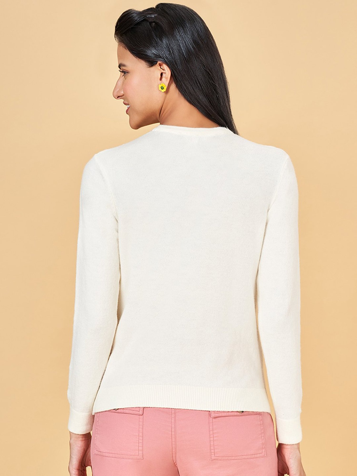 Honey by Pantaloons Off-White Embroidered Sweater