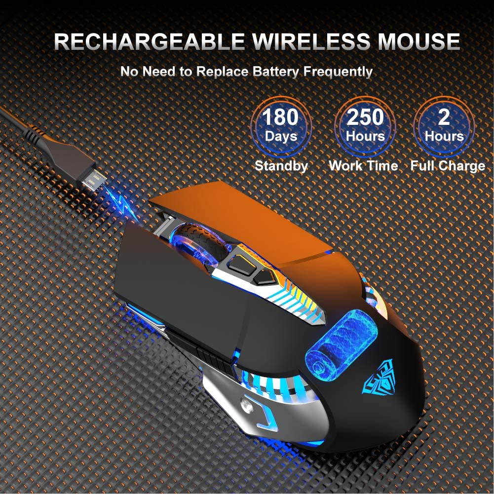 Bluetooth Wireless Gaming Mouse with 3 Modes (BT5.0, BT3.0 and 2.4G), USB Rechargeable Optical Mouse for Laptop PC Desktop