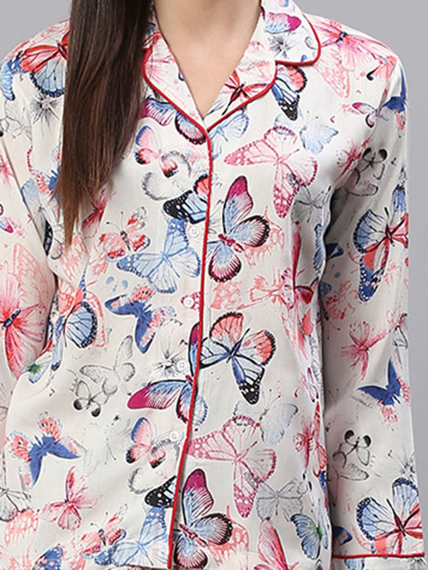 Cation Off White Printed Shirt With Pyjamas