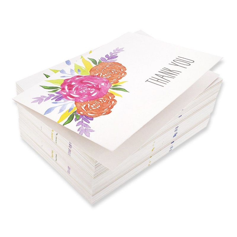Sustainable Greetings 120-Pack White Watercolor Floral Thank You Notes Greeting Cards Bulk Sets with Envelope 5.1 x 3.7 in