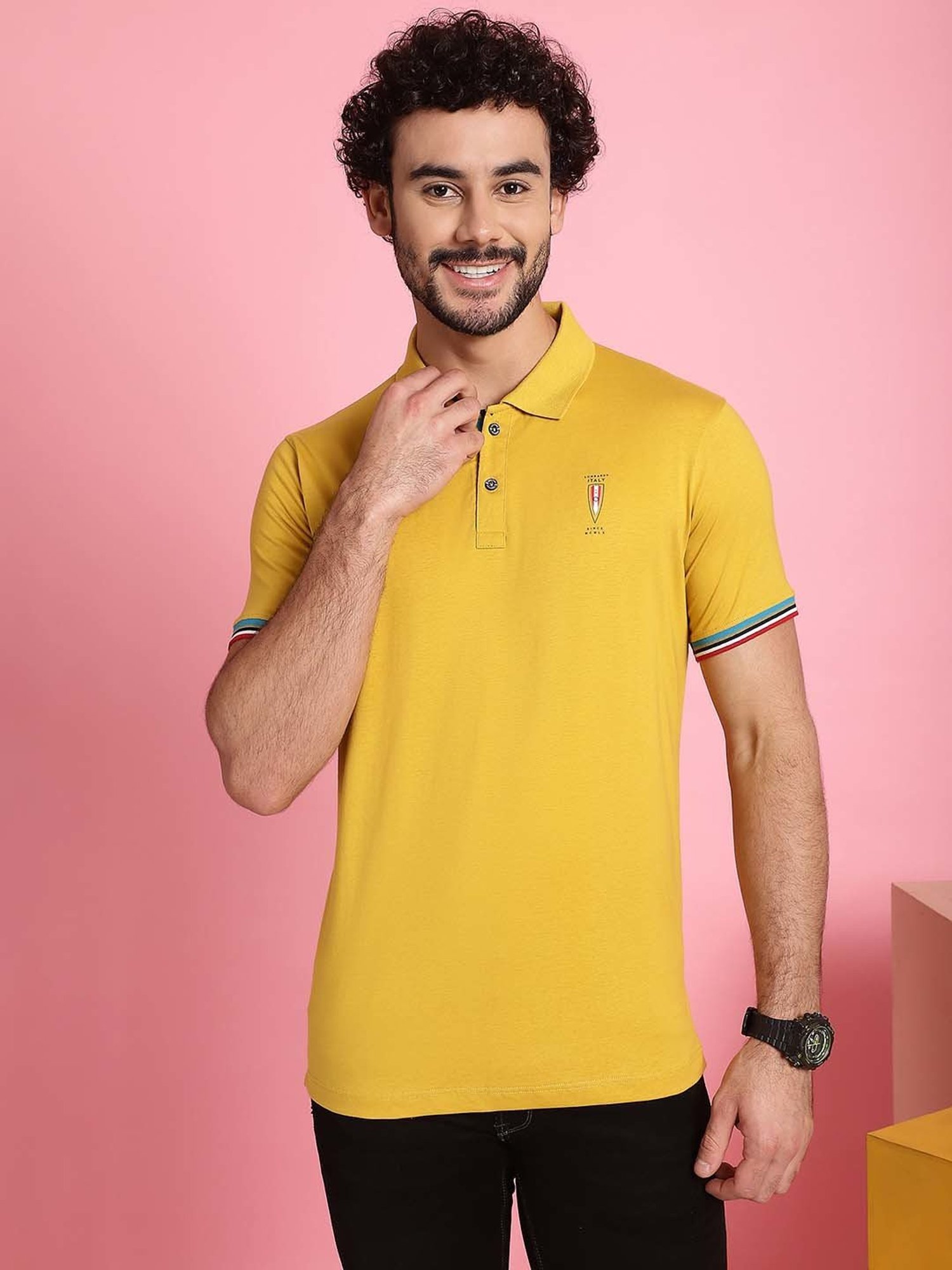 Venitian- Forbidden Clothing Yellow Slim Fit Printed Polo T-Shirt