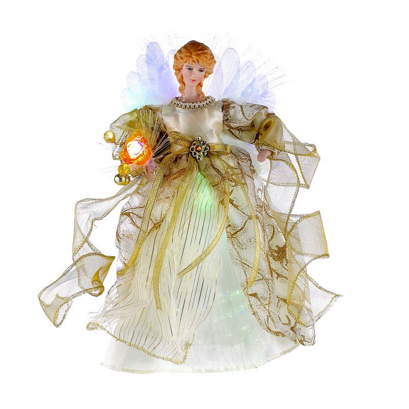 Kurt Adler 12" CUL Ivory and Gold Fiber Optic LED Angel Treetop