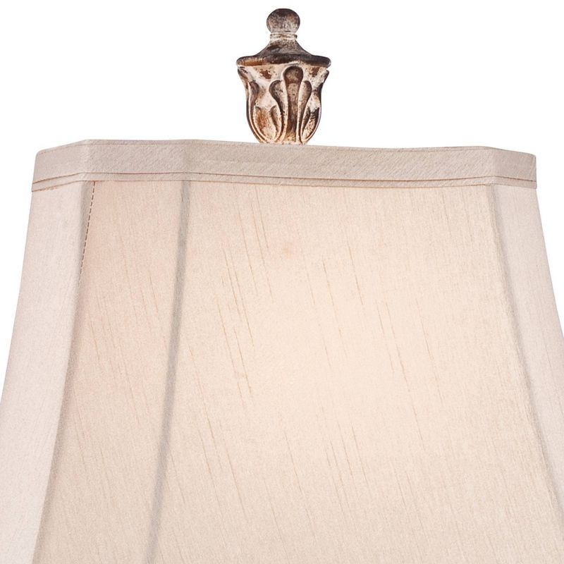 Regency Hill Country Cottage Table Lamp Antique Gold Leaves Petite Vase Off White Rectangular Shade for Living Room Family Bedroom