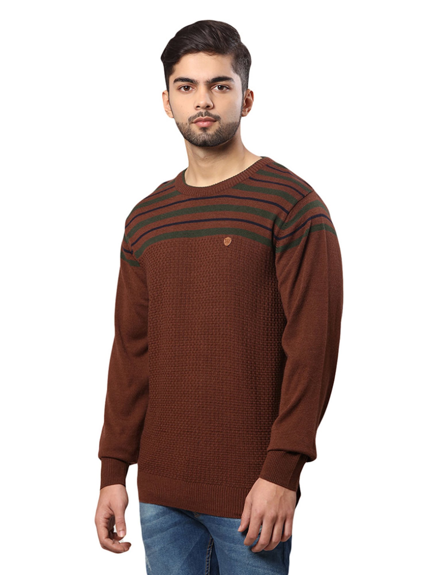 Raymond Brown Regular Fit Striped Sweater
