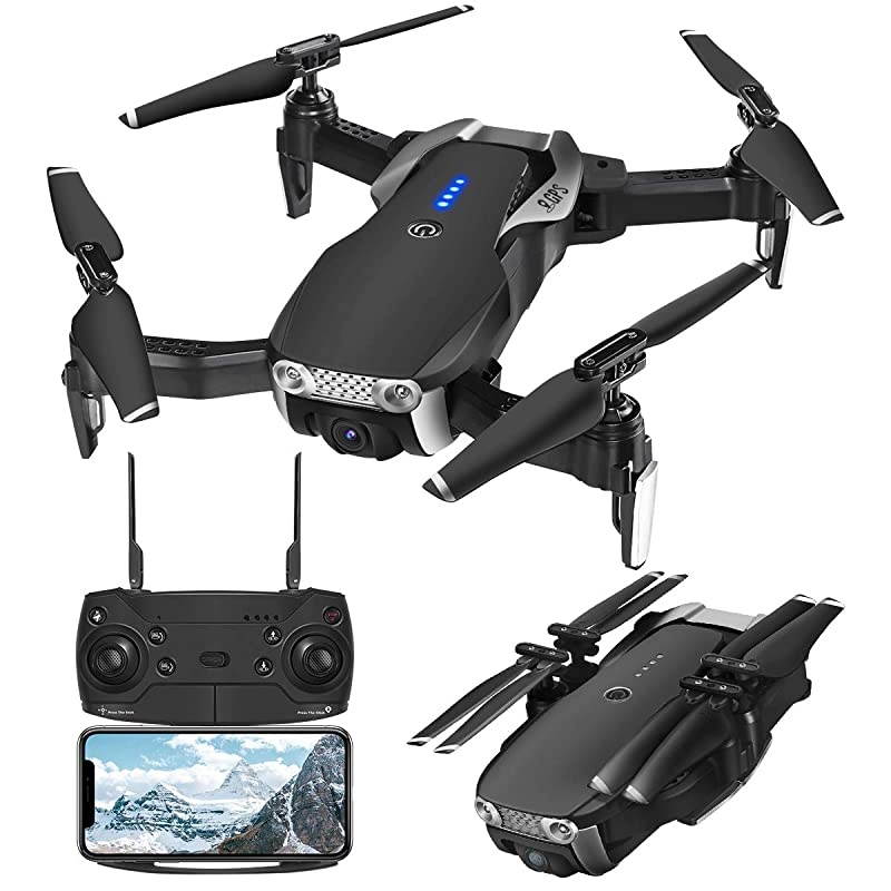 GPS Drones with Camera 1080P for Adults,  E511S WiFi FPV Live Video with 1080P Adjustable Wide-Angle Camera and GPS Return Home, 16 Mins Long Flight Time RC Quadcopter Helicopter
