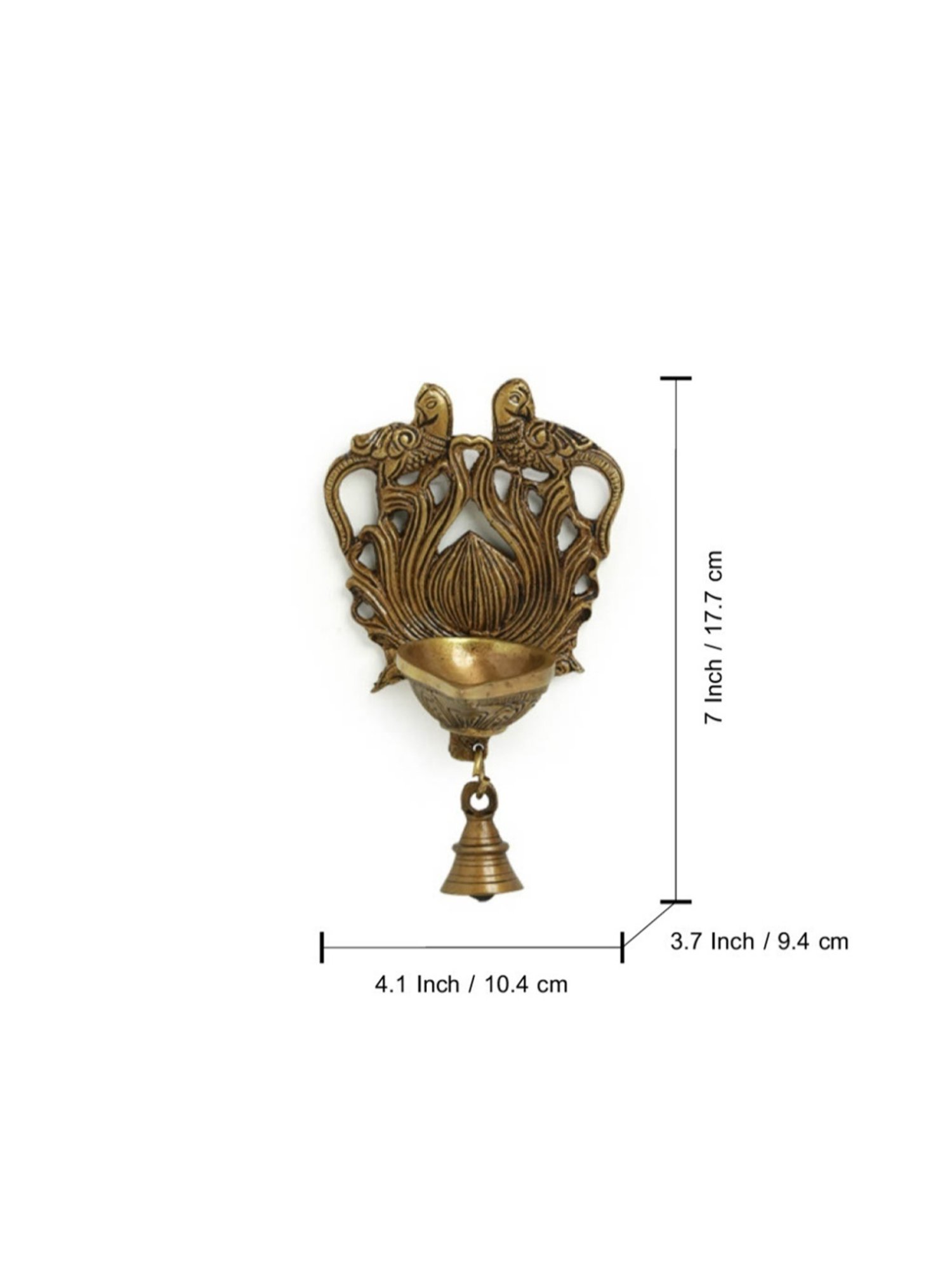 ExclusiveLane Gold Brass Carved Peacock Hand-Etched Decorative Wall Hanging Diya With Bells