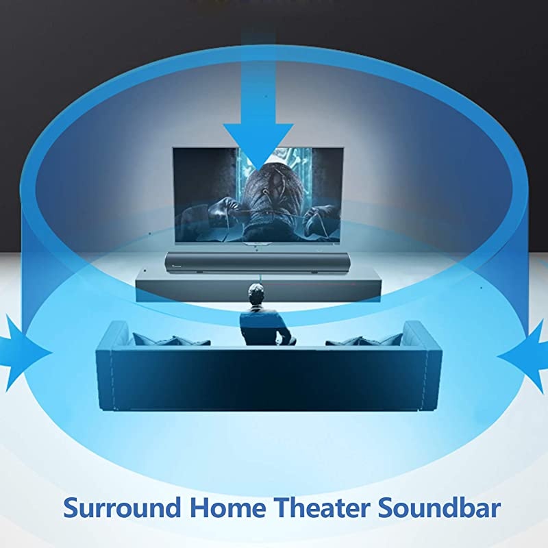 Sound Bar S88 20-Inch 50W Audio Stereo Home Theater Soundbar Speaker, with Bluetooth 5.0, 3D Surround Sound, 3 EQs, Optical/Aux/Coaxial/HDMI/USB, Compatible with 4K & HD & Smart TV