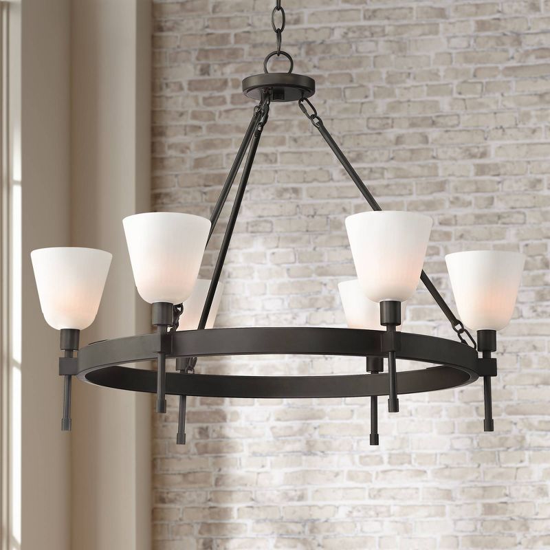 Franklin Iron Works Cheryl 33 1/2" Wide Bronze 6-Light Wagon Wheel Chandelier