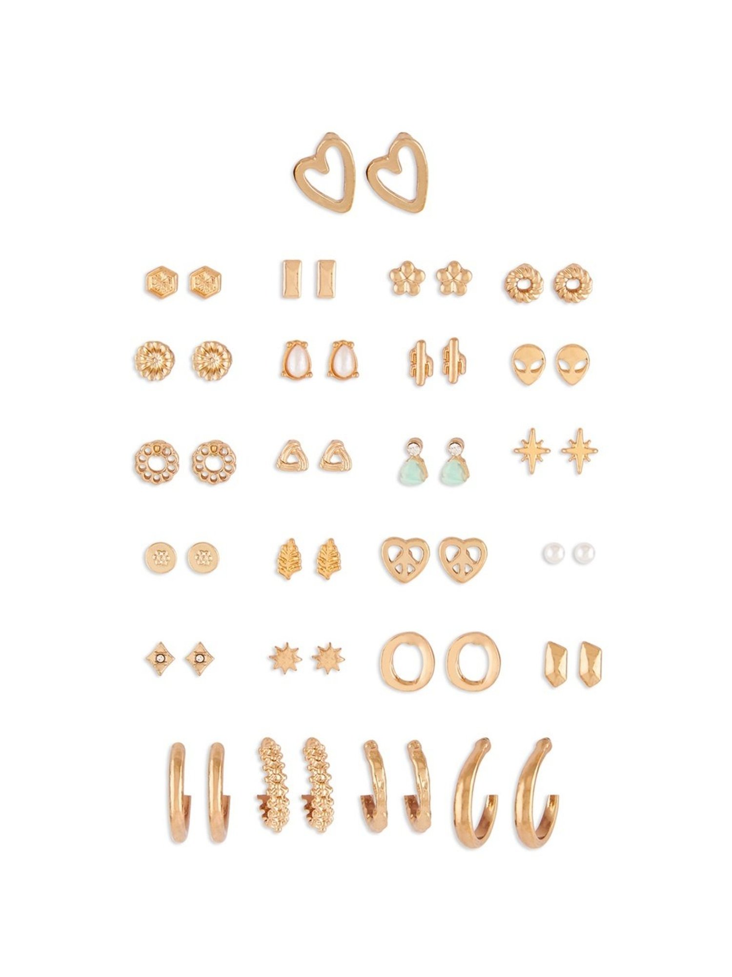 Zaveri Pearls Set of 25 Gold Tone Classy Contemporary Studs & Hoop Earrings-ZPFK14642