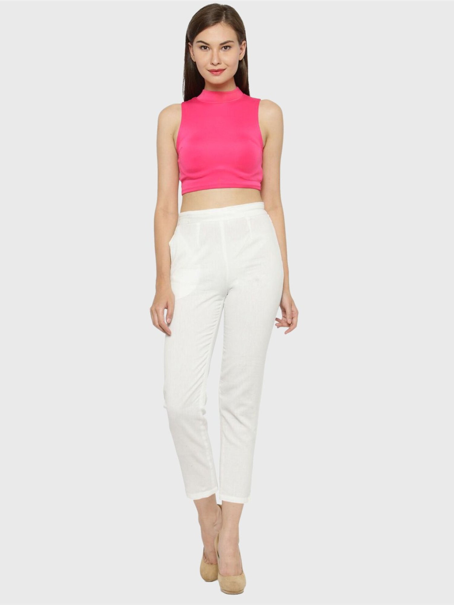 Indibelle White Cotton Trousers