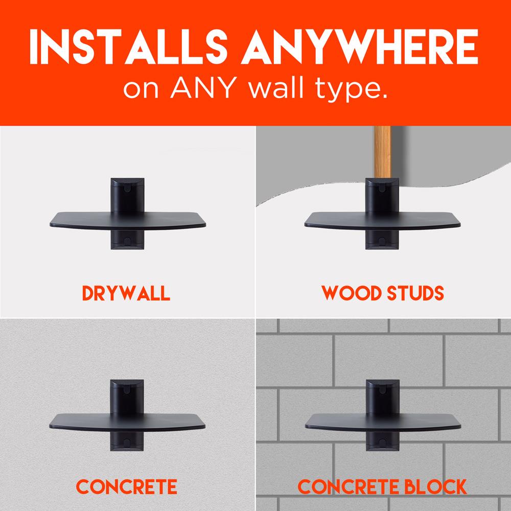 ECHOGEAR Steel Wall-Mounted AV Shelf Holds 15lbs of Entertainment Devices-Black