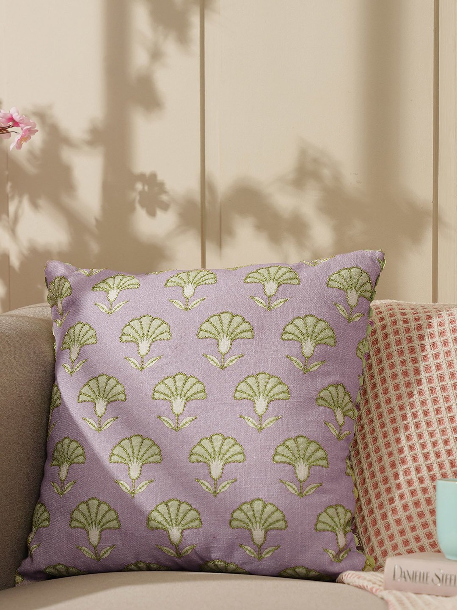 Pure Home and Living Purple Cotton Printed Cushion Covers