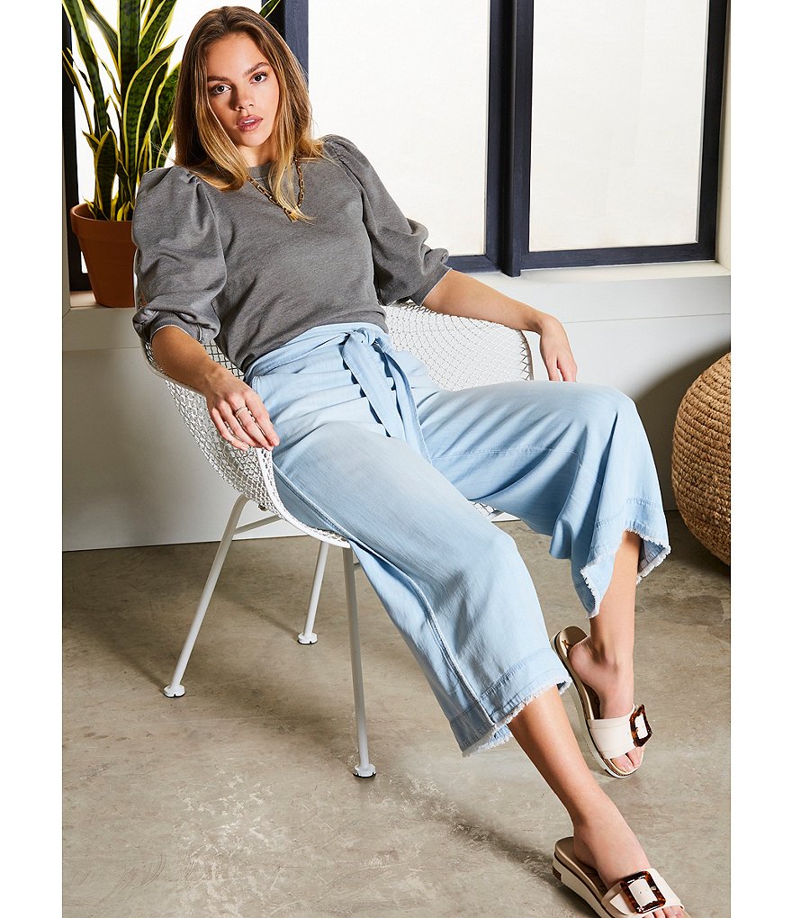 Splendid Knit Crew Neck Mariposa Flounce Top