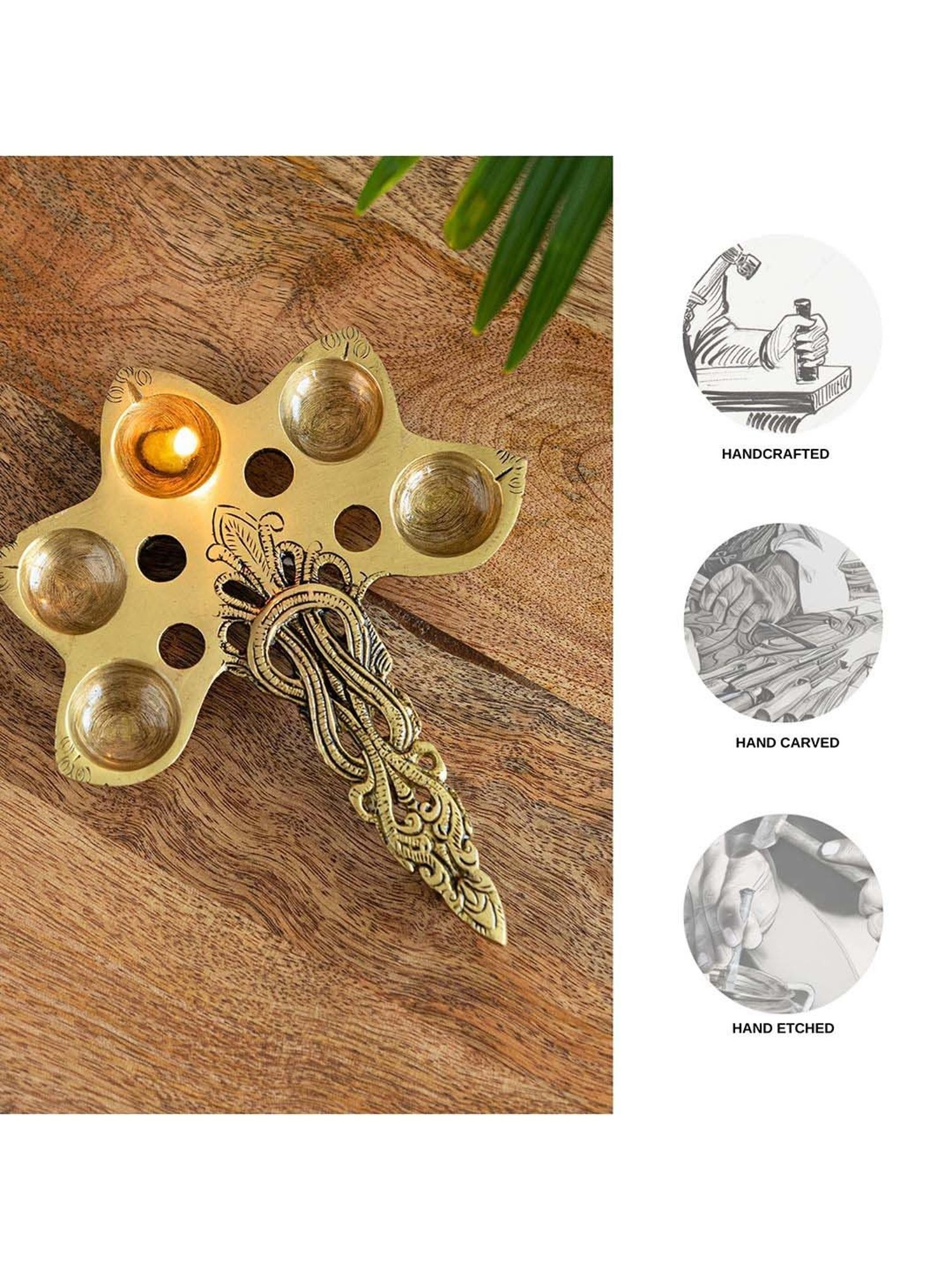 ExclusiveLane Golden Brass Panch Deep Aarti Pooja Spoon 5 Wicks