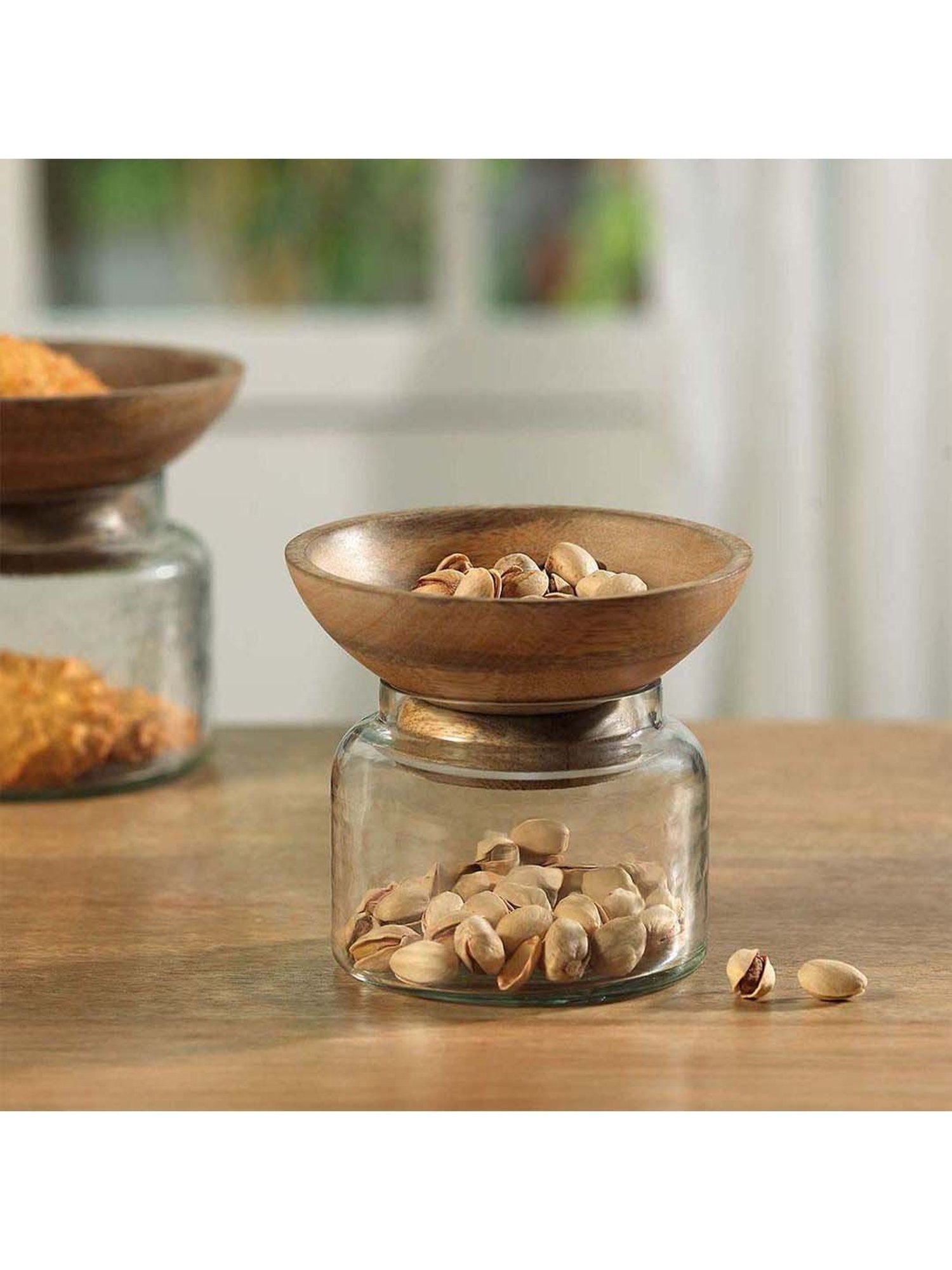 ellementry Twain Transparent Glass Jar with Bowl - Set of 1