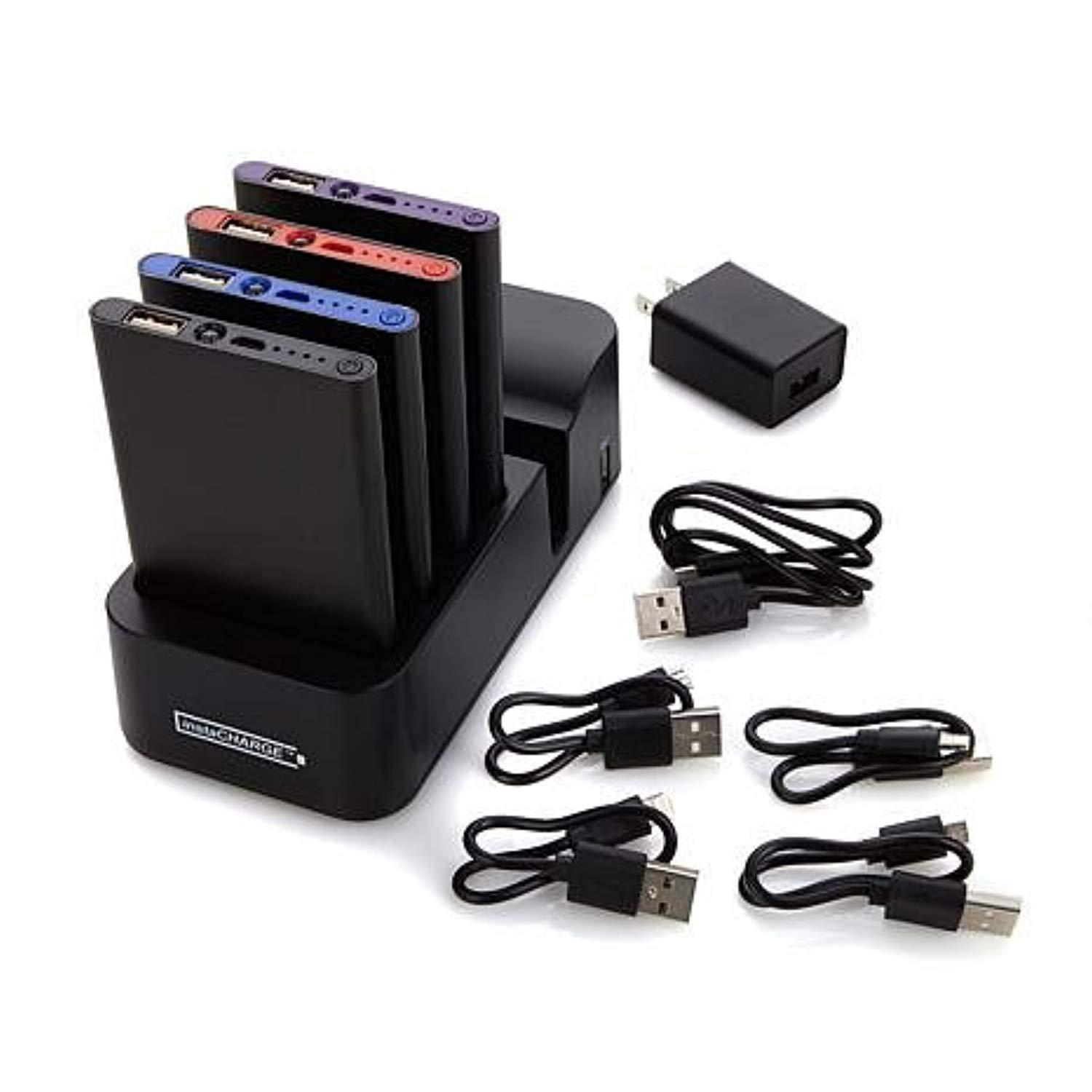 instaCHARGE Grab & Go 4-Pack 4000mAh Power Banks & Charging Station, Black