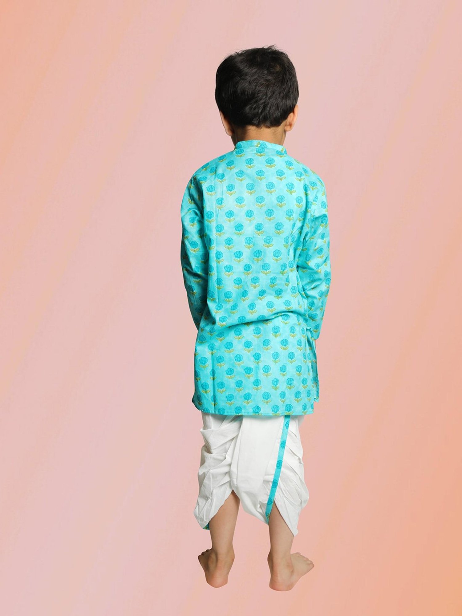 Tippy Top Kids Mint Green & White Printed Full Sleeves Kurta with Dhoti