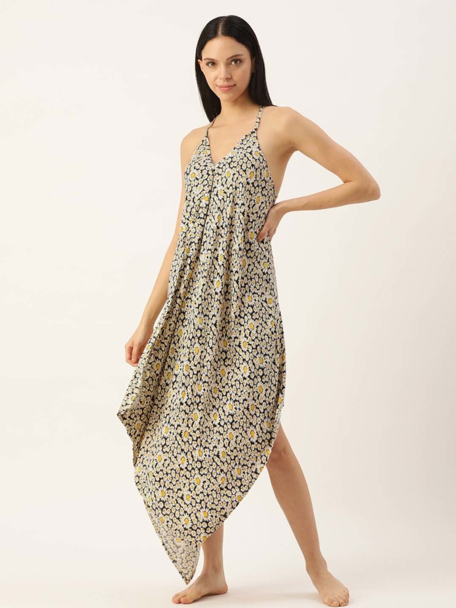 Clt.s Black Cotton Floral Print Nighty