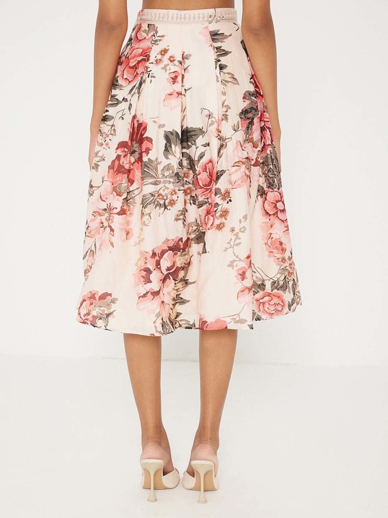 ANCESTRY Multicolor Floral Print A-Line Midi Skirt