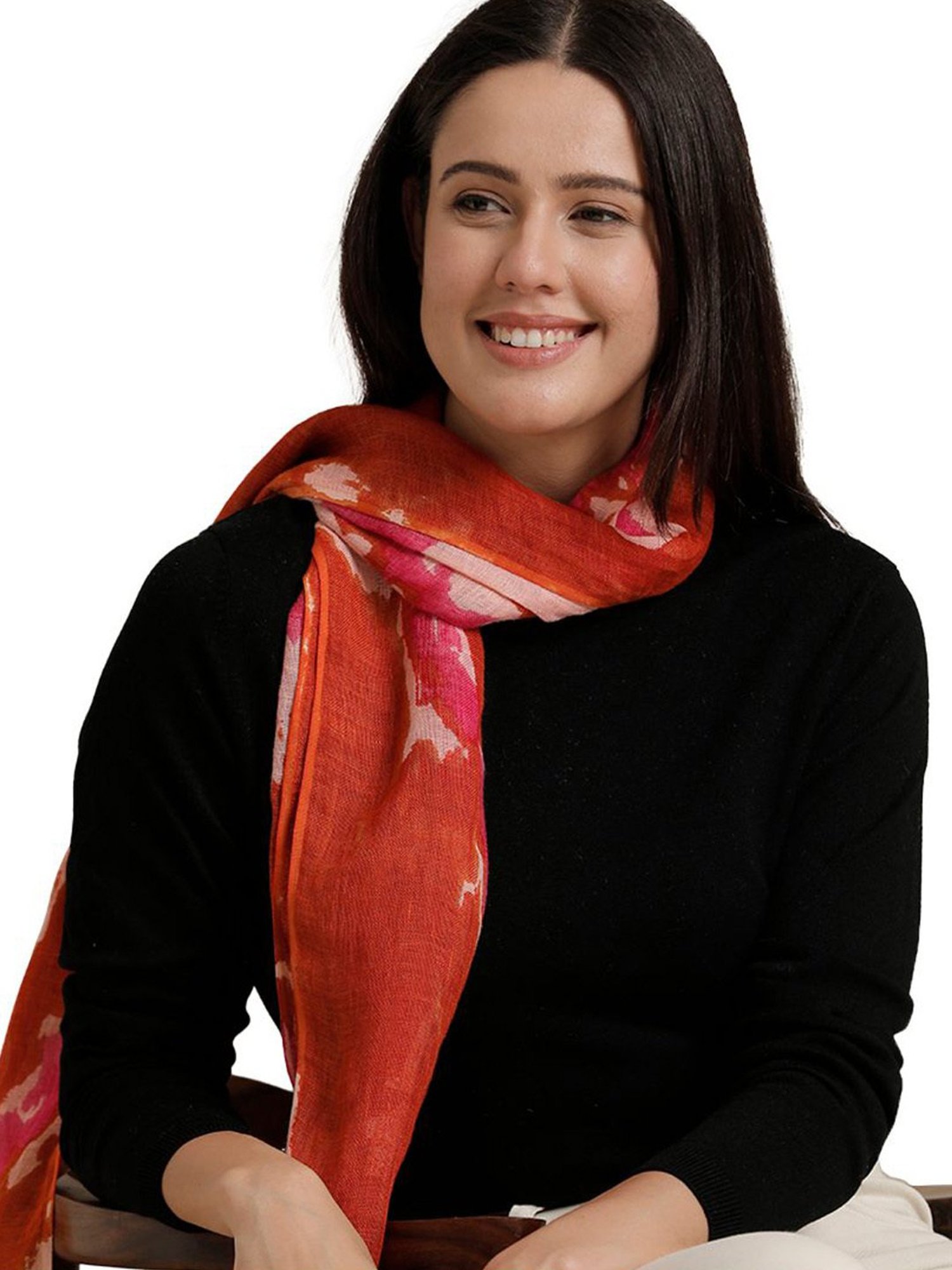 Linen Club Pink Printed Pure Linen Stole