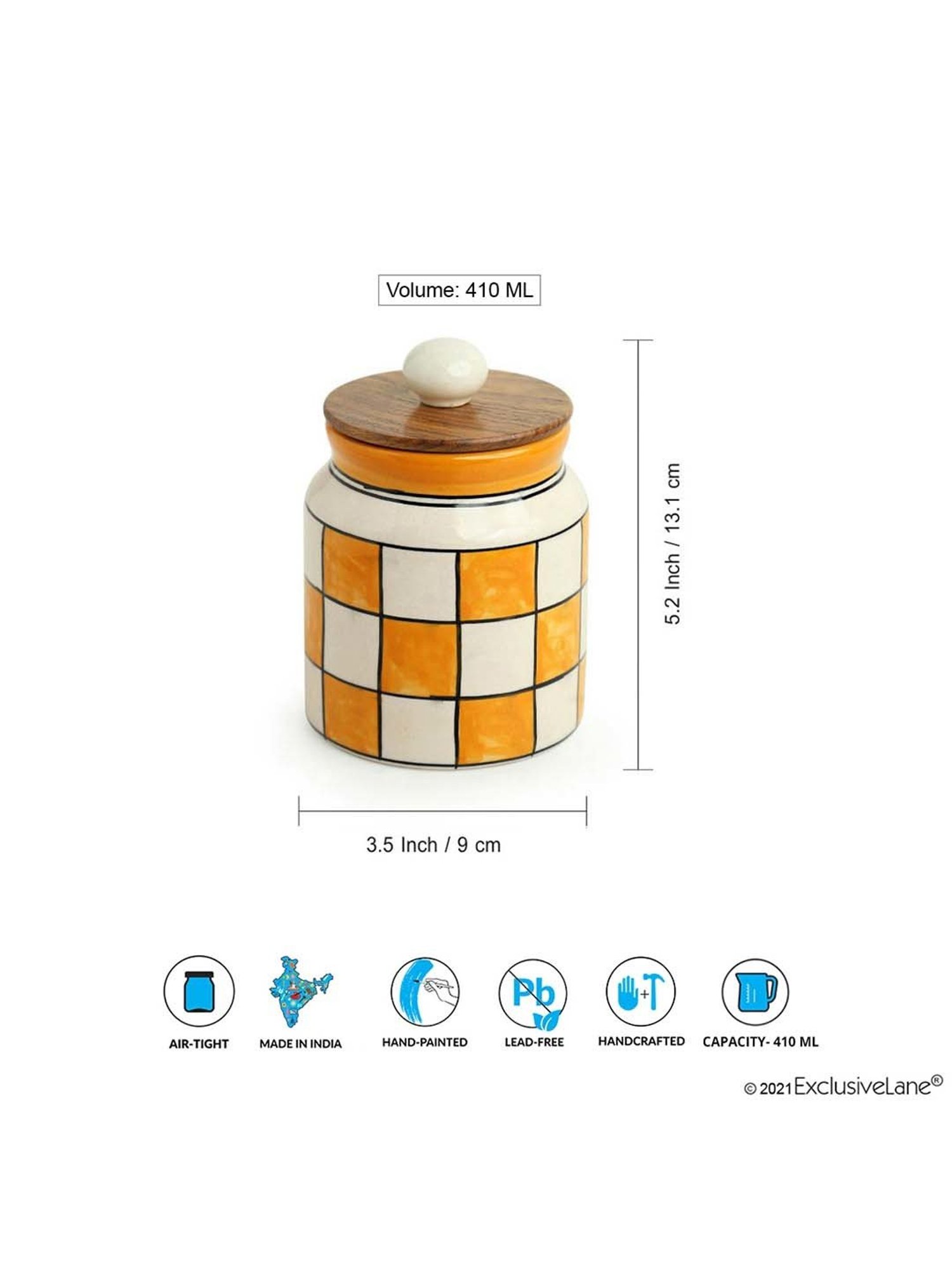 ExclusiveLane 'Shatranj Check' Hand-painted Storage Jar & Container (Non-airtight, 500 ML, 5.2 Inch)